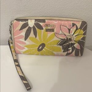Guess Pink and Yellow Floral Wristlet Clutch
